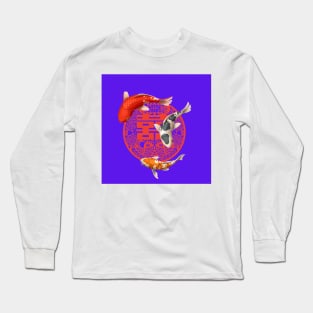 Double Happiness Koi Fish Deep Purple with Red Symbol - Hong Kong Retro Long Sleeve T-Shirt